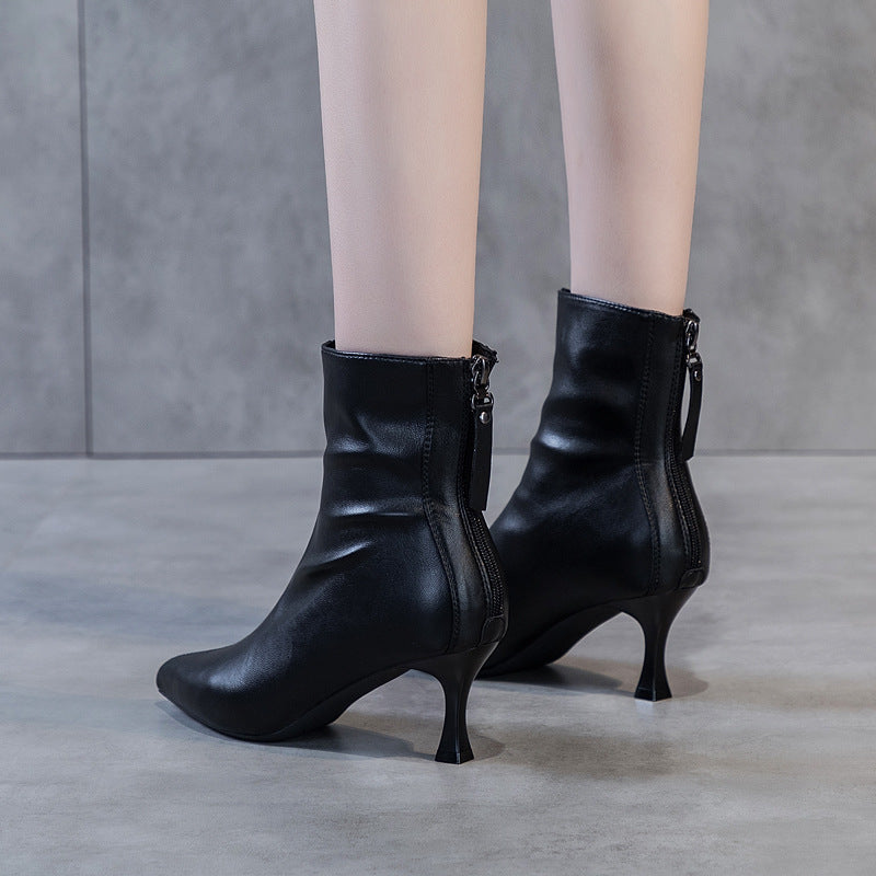 Women's Soft Leather High Heel Pointed Stiletto Heel Ankle Boots