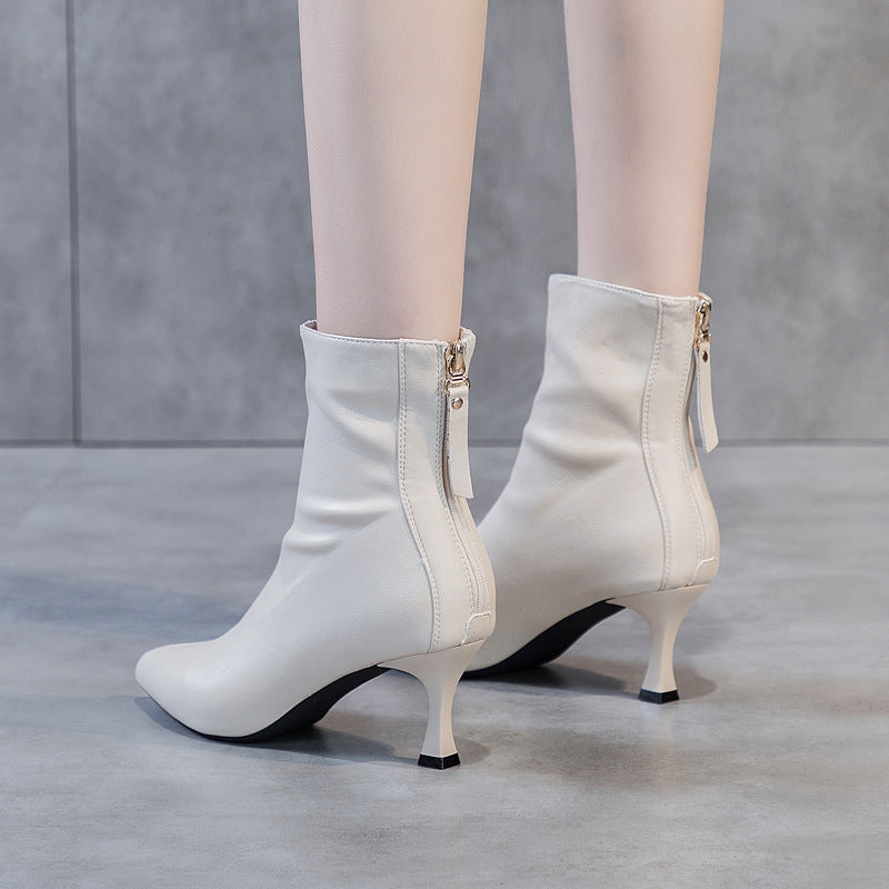 Women's Soft Leather High Heel Pointed Stiletto Heel Ankle Boots