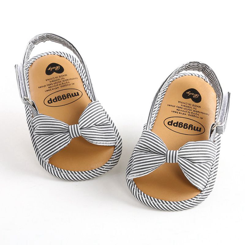 Newborn Toddler Baby Infant Shoes Cute Striped Kids Girl Summer Soft Sole Bow Sandal Shoes 0-18M