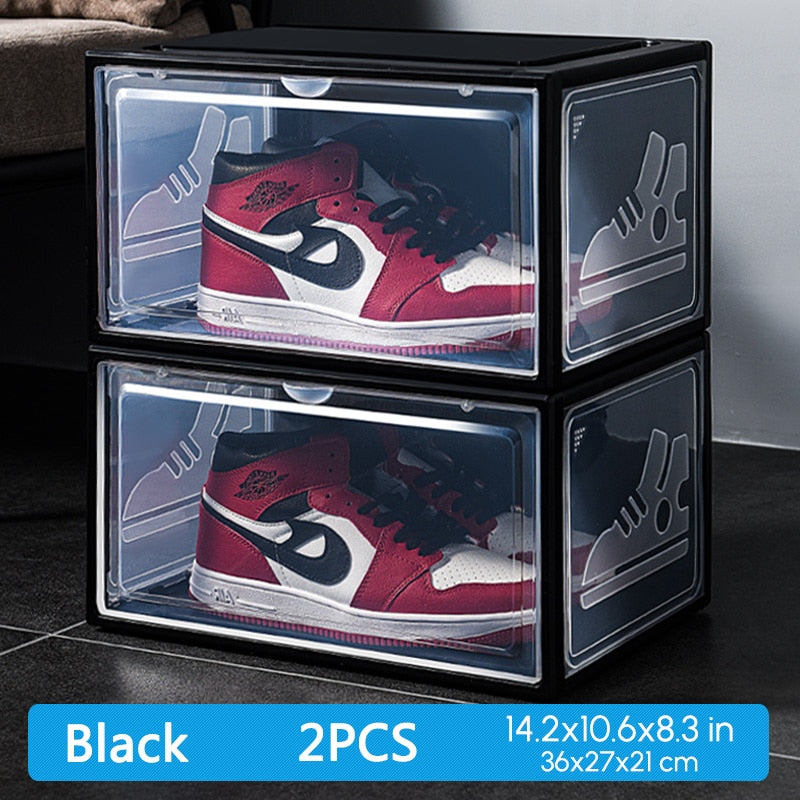 2pack AJ Sneakers Box Hardened plastic shoe box Stackable Cabinet Storage Box high-top Dustproof AJ shoes organizers Shoe Rack