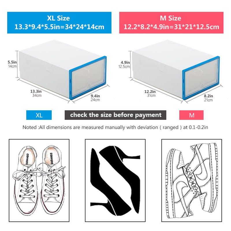 6 Packs Transparent Shoe Box Shoes Organizers Plastic Thickened Foldable Dustproof Storage Box Stackable Shoe Cabinet Sale