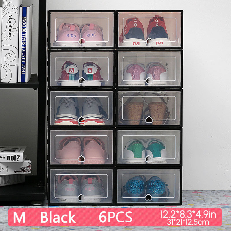 6 Packs Transparent Shoe Box Shoes Organizers Plastic Thickened Foldable Dustproof Storage Box Stackable Shoe Cabinet Sale