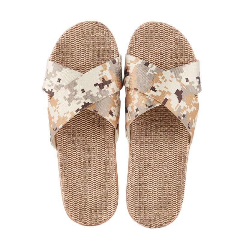 Suihyung Summer Home Linen Slippers Women Indoor Floor Shoes Flip Flops Camouflage Cross-tied Ladies Casual Sandals Plus Size