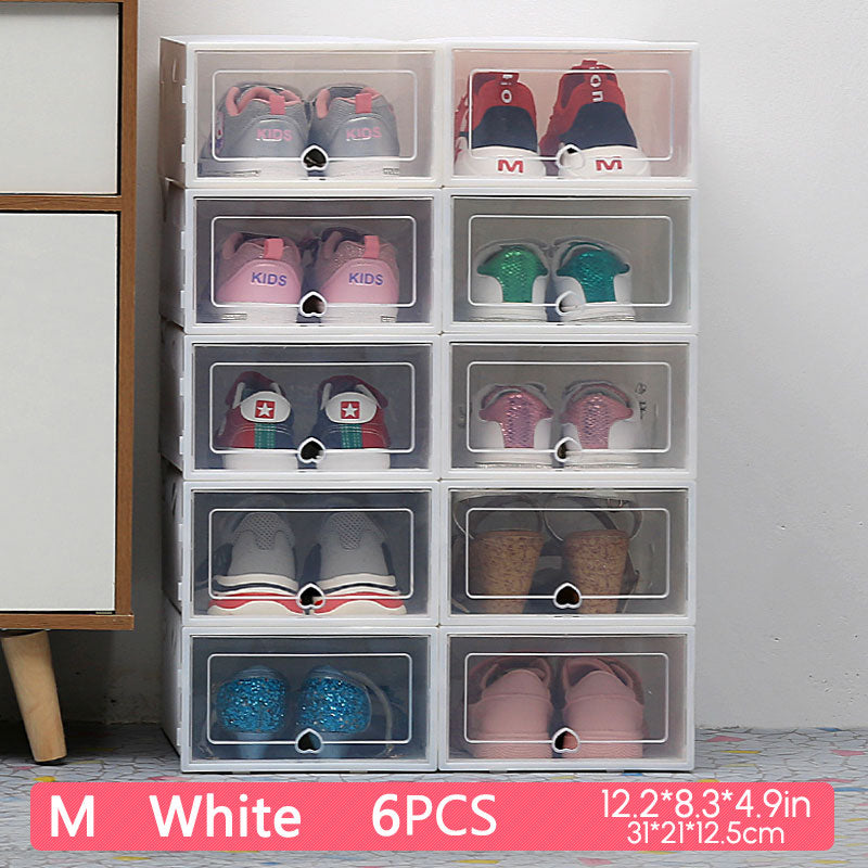 6 Packs Transparent Shoe Box Shoes Organizers Plastic Thickened Foldable Dustproof Storage Box Stackable Shoe Cabinet Sale