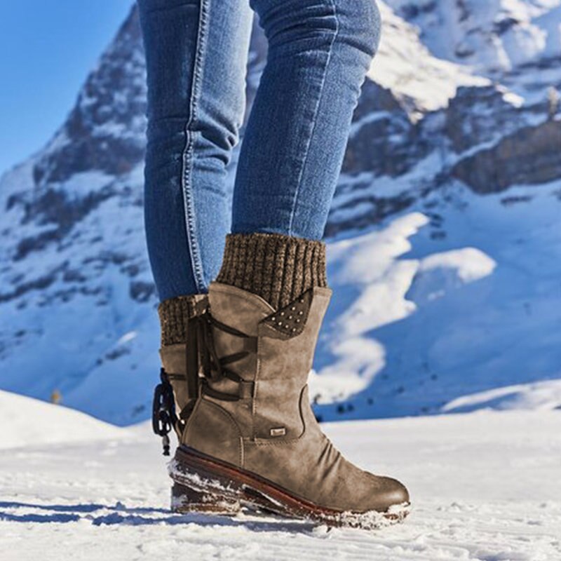 2020 Ladies Warm Shoes Suede Leather Snow Boots Woman Winter Boots 2019 Winter Women's Shoes Mid Calf Ladies Platform Booties