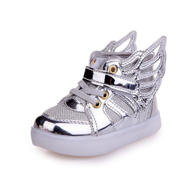 Luminous Sneakers Children Shoes For Boys Girls Led Shoes Kids Sport Flashing Lights Glowing Glitter Casual Baby Wing Flat Boots