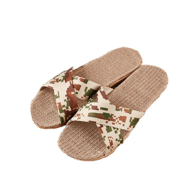 Suihyung Summer Home Linen Slippers Women Indoor Floor Shoes Flip Flops Camouflage Cross-tied Ladies Casual Sandals Plus Size