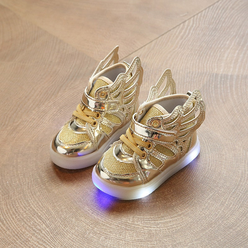 Luminous Sneakers Children Shoes For Boys Girls Led Shoes Kids Sport Flashing Lights Glowing Glitter Casual Baby Wing Flat Boots