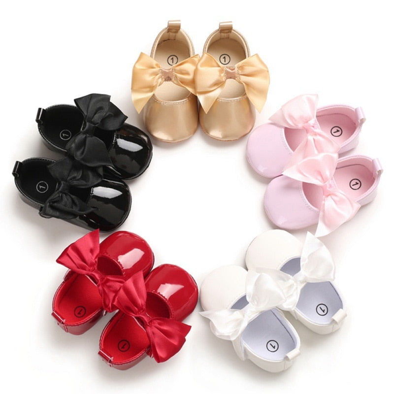 2021 Toddler Girls Crib Shoes Newborn Baby Shoes Girl 6-12 Months Girls Boys Bowknot Soft Sole Fashion Shoes