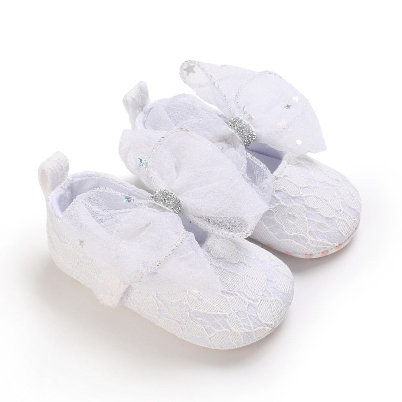 Baby Girls Lace Cloth Bowknot Princess Shoes Baby Girls First Walkers Toddler Soft Sole Walking Shoes Infant Prewalker