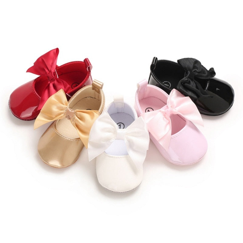 2021 Toddler Girls Crib Shoes Newborn Baby Shoes Girl 6-12 Months Girls Boys Bowknot Soft Sole Fashion Shoes