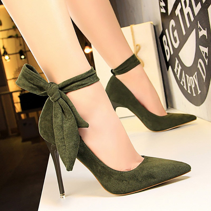 BIGTREE Shoes High Heels Suede Women Shoes Bow-knot Woman Pumps Stiletto Ladies Shoes Women Basic Pump Wedding Shoes Footwear