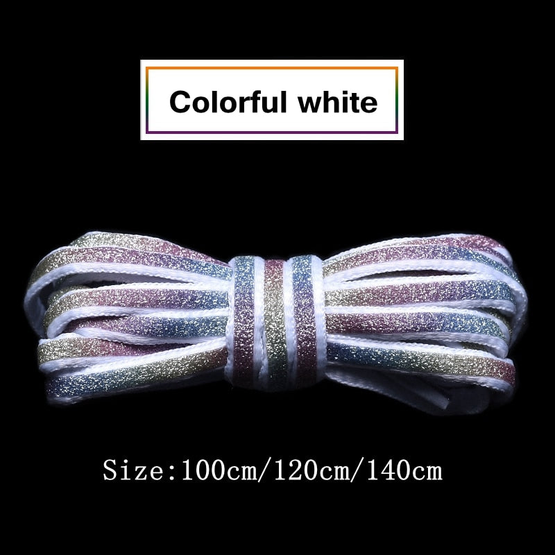 1Pair Semicircle Reflective Shoelaces Luminous Sneakers Shoelace Laser sequin Shoe laces Fluorescent Laces Shoes 100/120/140cm