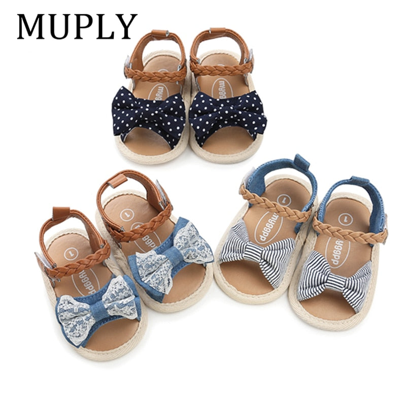 New Soft Sole PU Baby girls sandals Floral  bow First Walkers Shoes Fashion Summer Prewalkers Beach Shoes Toddler Moccasins