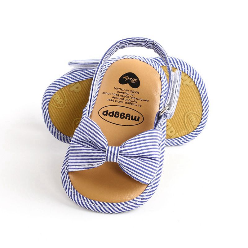 Newborn Toddler Baby Infant Shoes Cute Striped Kids Girl Summer Soft Sole Bow Sandal Shoes 0-18M