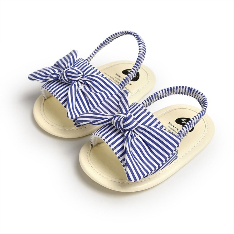 Newborn Toddler Baby Infant Shoes Cute Striped Kids Girl Summer Soft Sole Bow Sandal Shoes 0-18M