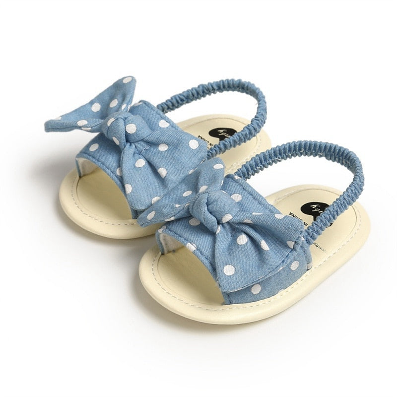 Newborn Toddler Baby Infant Shoes Cute Striped Kids Girl Summer Soft Sole Bow Sandal Shoes 0-18M