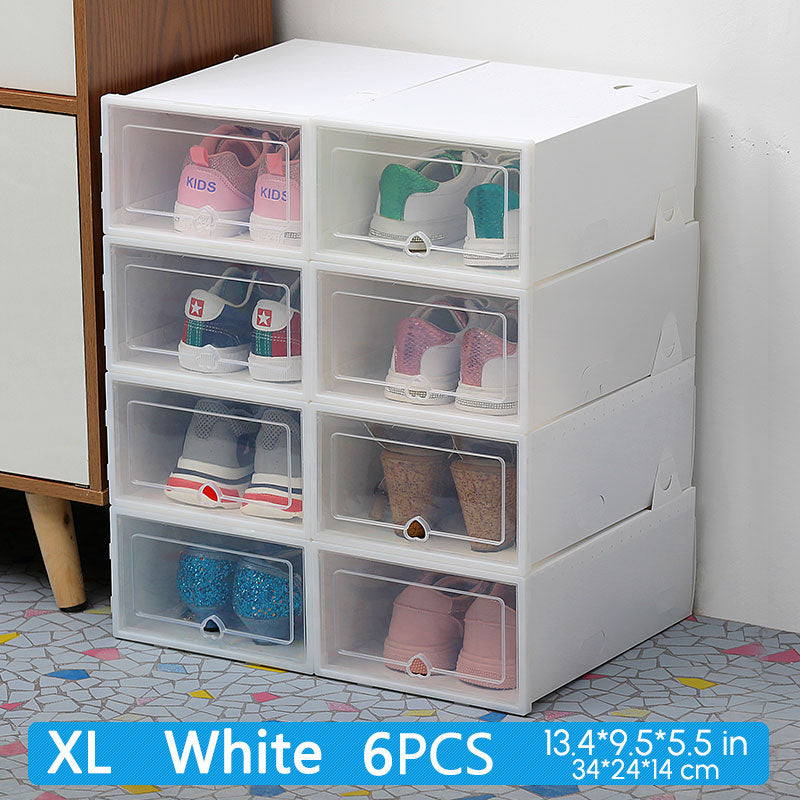 6 Packs Transparent Shoe Box Shoes Organizers Plastic Thickened Foldable Dustproof Storage Box Stackable Shoe Cabinet Sale