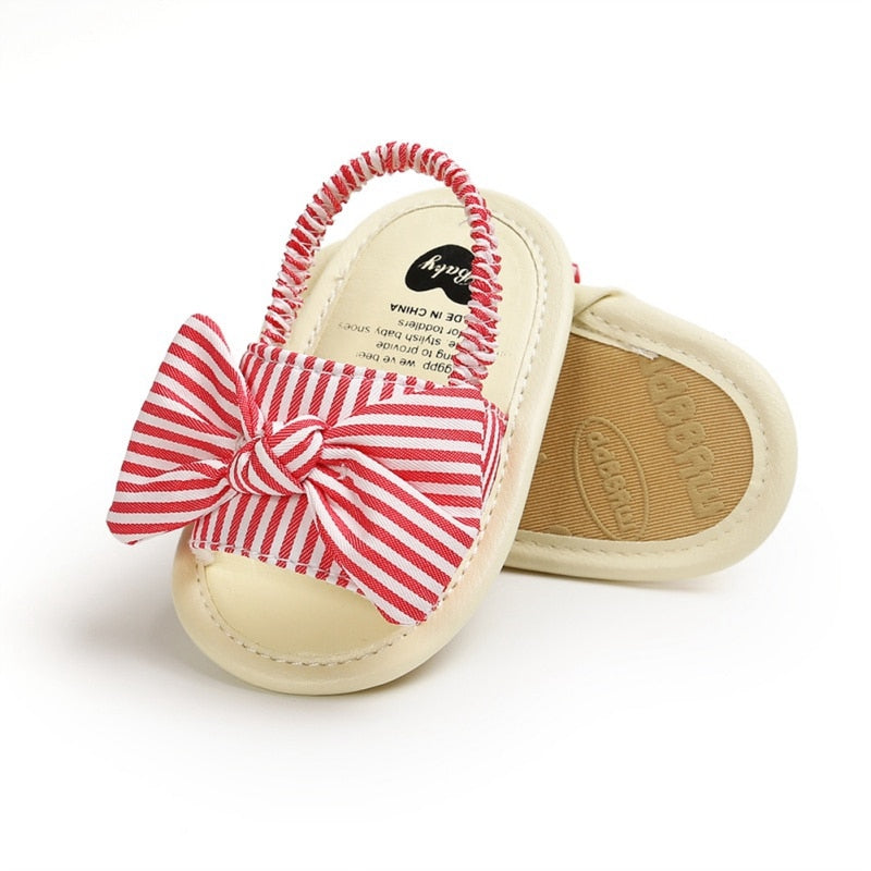 Newborn Toddler Baby Infant Shoes Cute Striped Kids Girl Summer Soft Sole Bow Sandal Shoes 0-18M