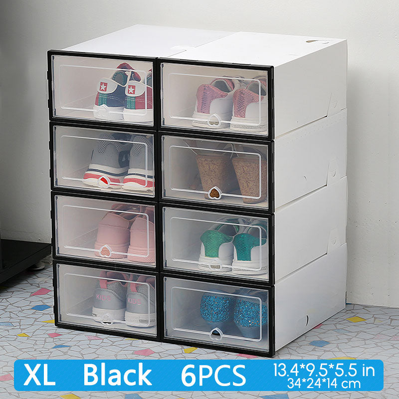 6 Packs Transparent Shoe Box Shoes Organizers Plastic Thickened Foldable Dustproof Storage Box Stackable Shoe Cabinet Sale