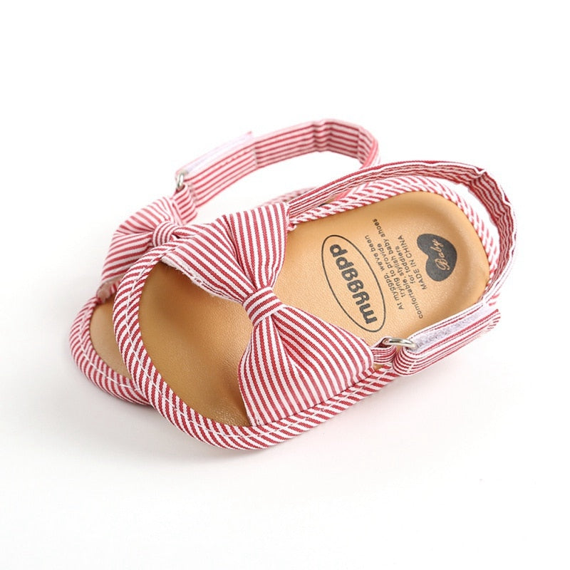 Newborn Toddler Baby Infant Shoes Cute Striped Kids Girl Summer Soft Sole Bow Sandal Shoes 0-18M