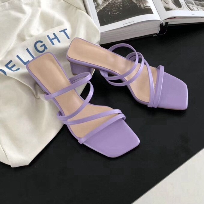 SUOJIALUN 2021 Brand Summer Women Slipper Low Heel  Slides Female Peep Toe Square Heel Sandal Vacation Flip Flops mujer Shoes