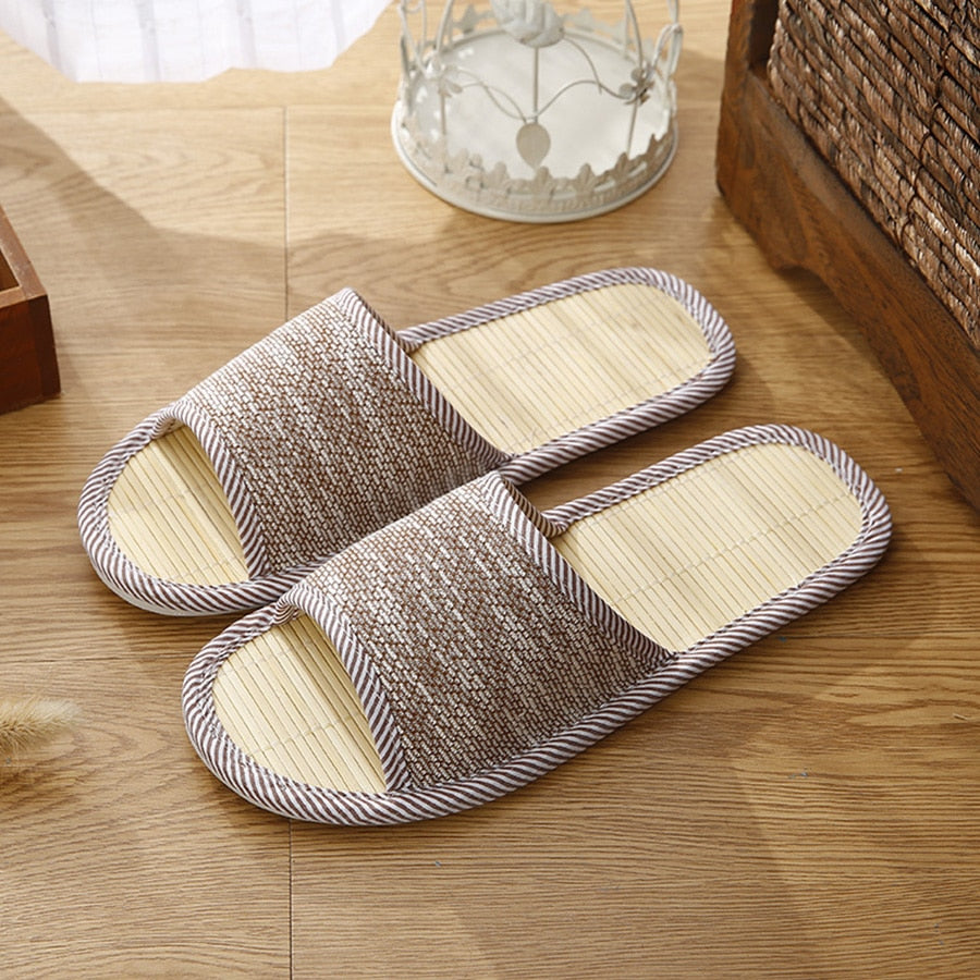 LCIZRONG Autumn Men Home Hemp Slippers Bamboo Insole Slides For Man Fashion Indoor Large Size Couple Floor Shoes House Slippers