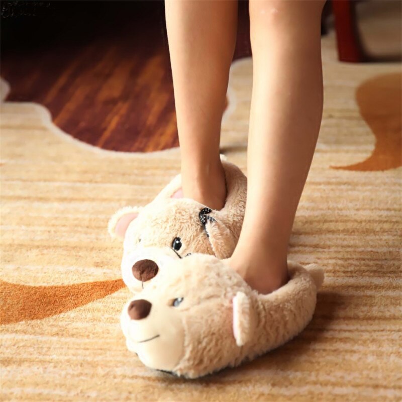 STONE VILLAGE Autumn And Winter New Cartoon Bow Dog Cotton Slippers Home Indoor Couple Parent-Child Women Slippers Shoes