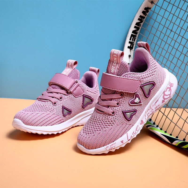 ULKNN Girls Sports Shoes spring New Children's Double Net Breathable Big Kids Students Pink Wild Children's Shoes Casual  26-37