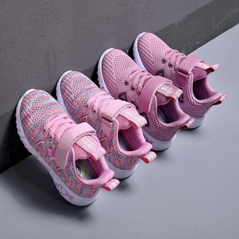 ULKNN Girls Sports Shoes spring New Children's Double Net Breathable Big Kids Students Pink Wild Children's Shoes Casual  26-37