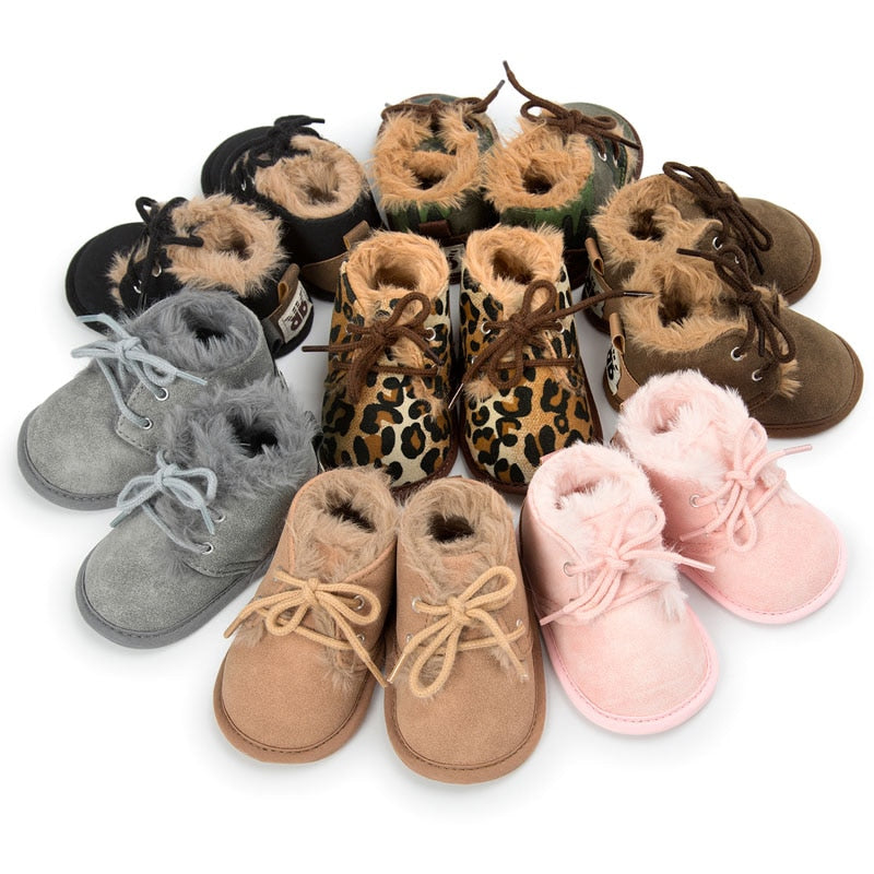 Kids New Toddler Infant Newborn Baby Boy Girl Winter Fur Snow Boots Warm Shoes Booties Casual Leopard Little Kids Strappy Shoes