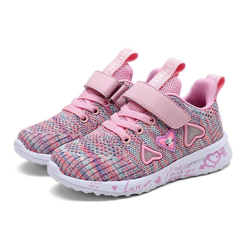 ULKNN Girls Sports Shoes spring New Children's Double Net Breathable Big Kids Students Pink Wild Children's Shoes Casual  26-37