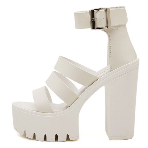 Gdgydh  Summer Shoes Women White Open Toe Button Belt Thick Heel Wedges Platform Shoes Fashionable Heeled Sandals Ankle Strap