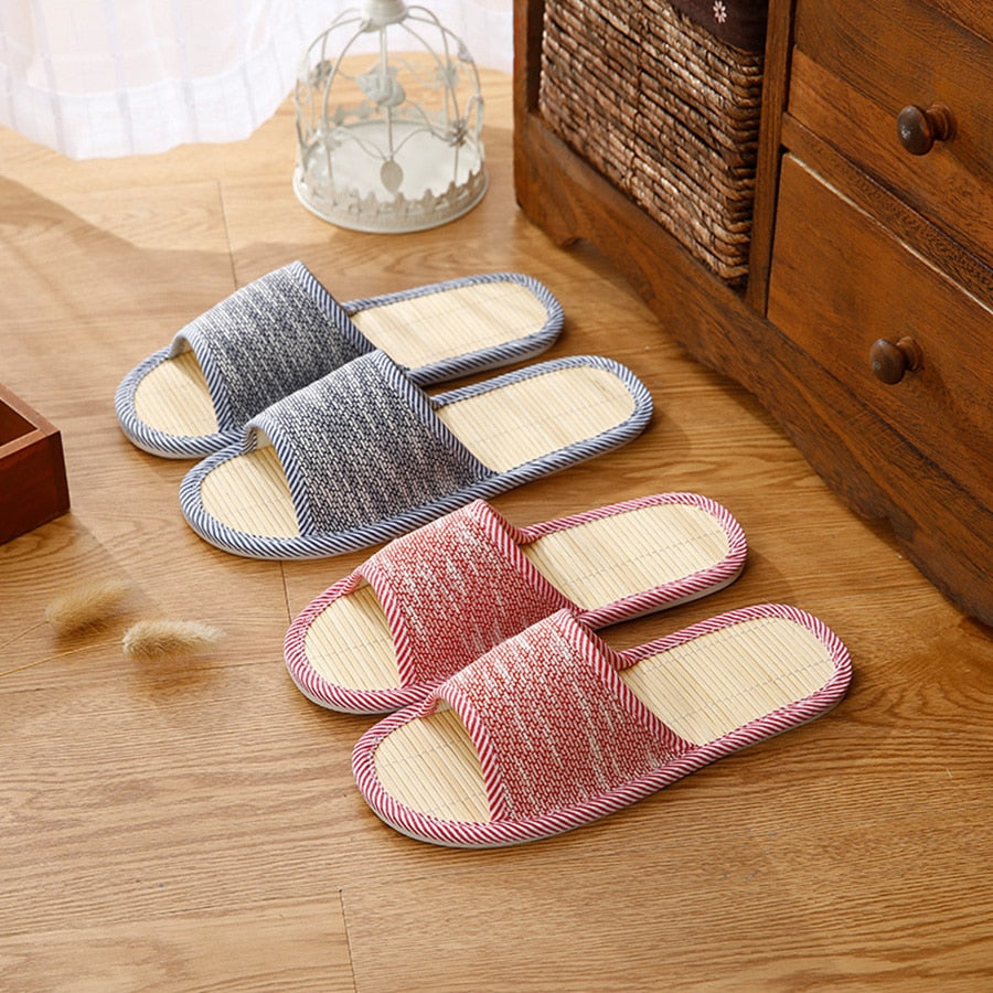 LCIZRONG Autumn Men Home Hemp Slippers Bamboo Insole Slides For Man Fashion Indoor Large Size Couple Floor Shoes House Slippers