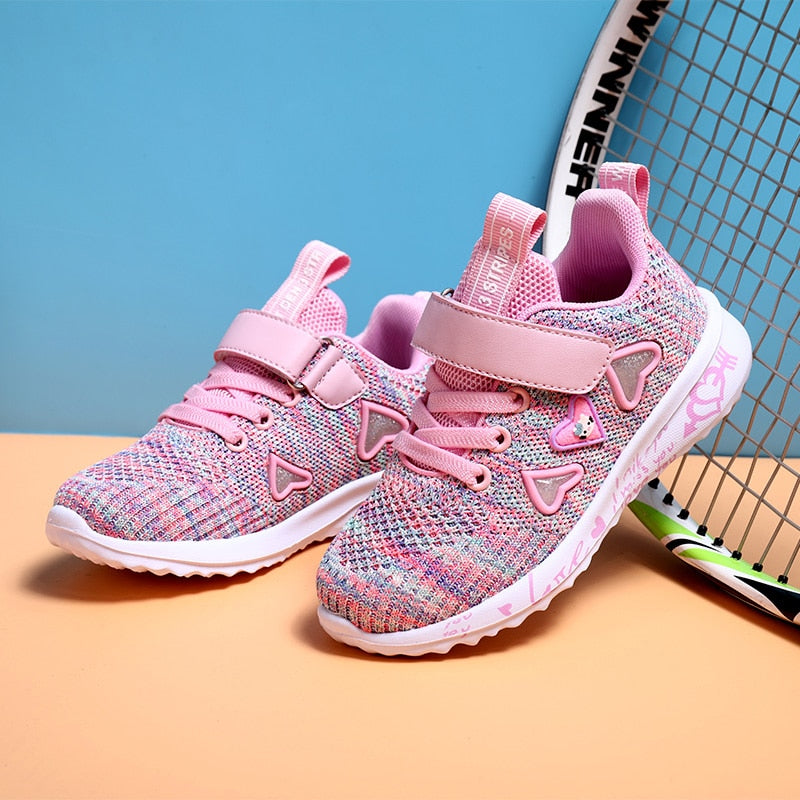 ULKNN Girls Sports Shoes spring New Children's Double Net Breathable Big Kids Students Pink Wild Children's Shoes Casual  26-37