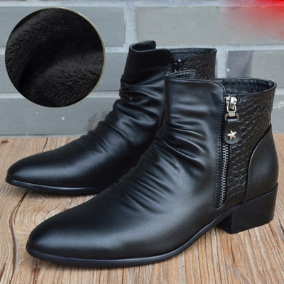 New Fashion Men Boots Genuine Leather Men British Autumn Winter Warm Plush Ankle Boots Man Casual shoes Zapatos man hombre