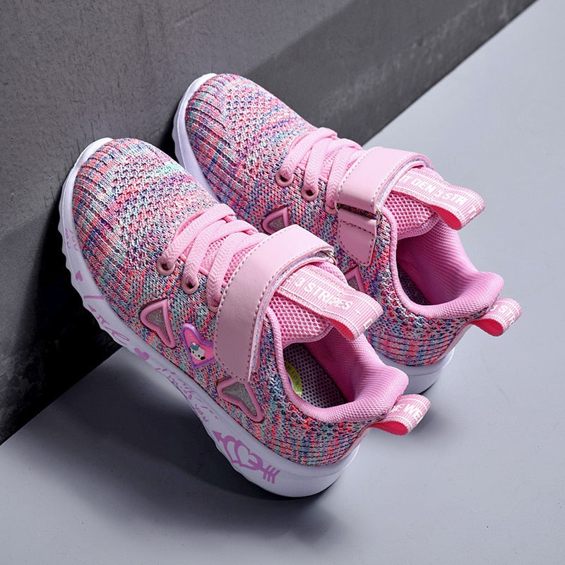 ULKNN Girls Sports Shoes spring New Children's Double Net Breathable Big Kids Students Pink Wild Children's Shoes Casual  26-37