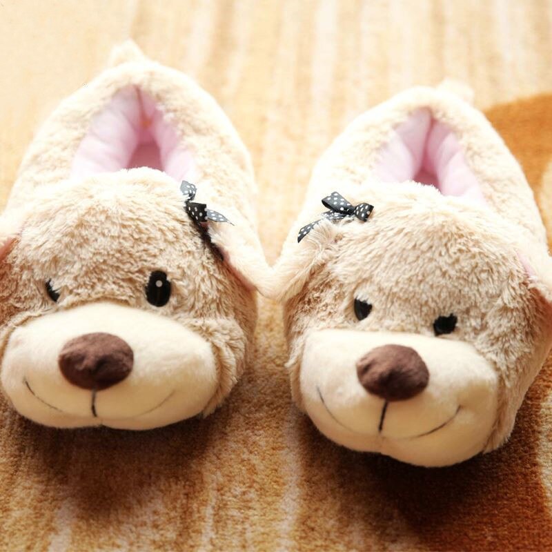 STONE VILLAGE Autumn And Winter New Cartoon Bow Dog Cotton Slippers Home Indoor Couple Parent-Child Women Slippers Shoes