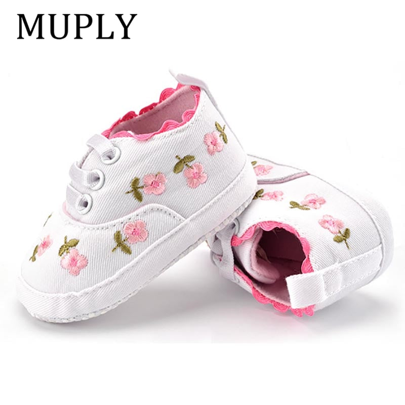 Baby Girl Shoes White Lace Floral Embroidered Soft Shoes Prewalker Walking Toddler Kids Shoes First Walker free shipping