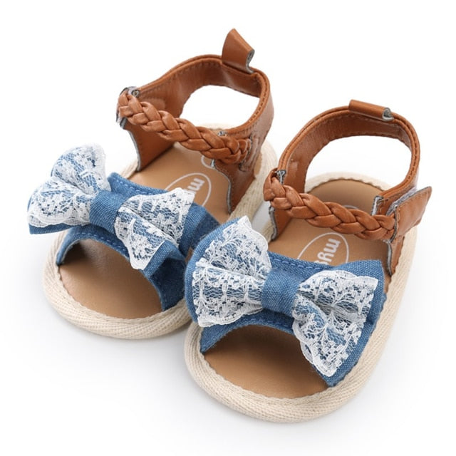 New Soft Sole PU Baby girls sandals Floral  bow First Walkers Shoes Fashion Summer Prewalkers Beach Shoes Toddler Moccasins