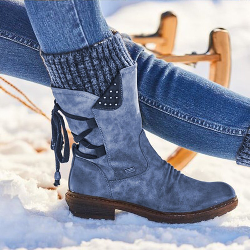 2020 Ladies Warm Shoes Suede Leather Snow Boots Woman Winter Boots 2019 Winter Women's Shoes Mid Calf Ladies Platform Booties