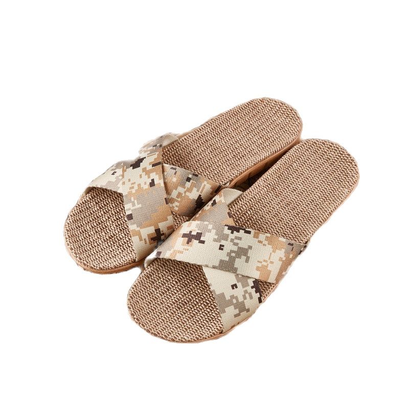 Suihyung Summer Home Linen Slippers Women Indoor Floor Shoes Flip Flops Camouflage Cross-tied Ladies Casual Sandals Plus Size