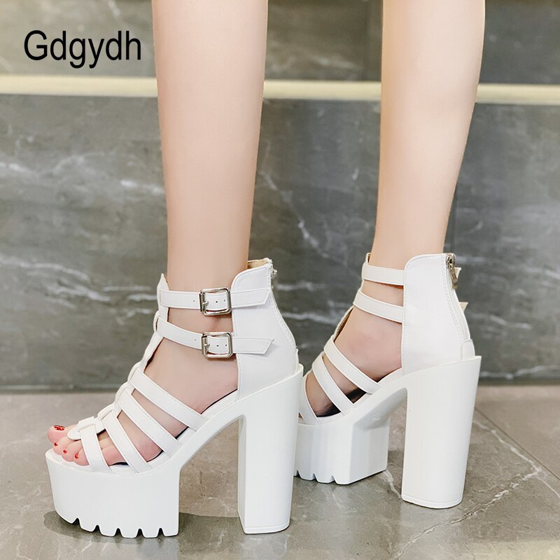 Gdgydh Open Toe Platform Sandals Women Chunky Heel Gladiator Shoes T-tied Thick Waterproof Nightclub Party High Heels Drop Ship