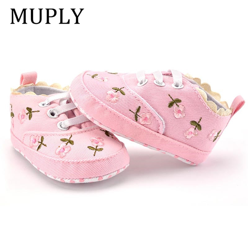 Baby Girl Shoes White Lace Floral Embroidered Soft Shoes Prewalker Walking Toddler Kids Shoes First Walker free shipping