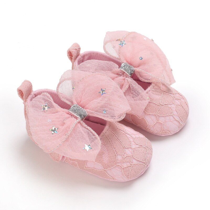 Baby Girls Lace Cloth Bowknot Princess Shoes Baby Girls First Walkers Toddler Soft Sole Walking Shoes Infant Prewalker