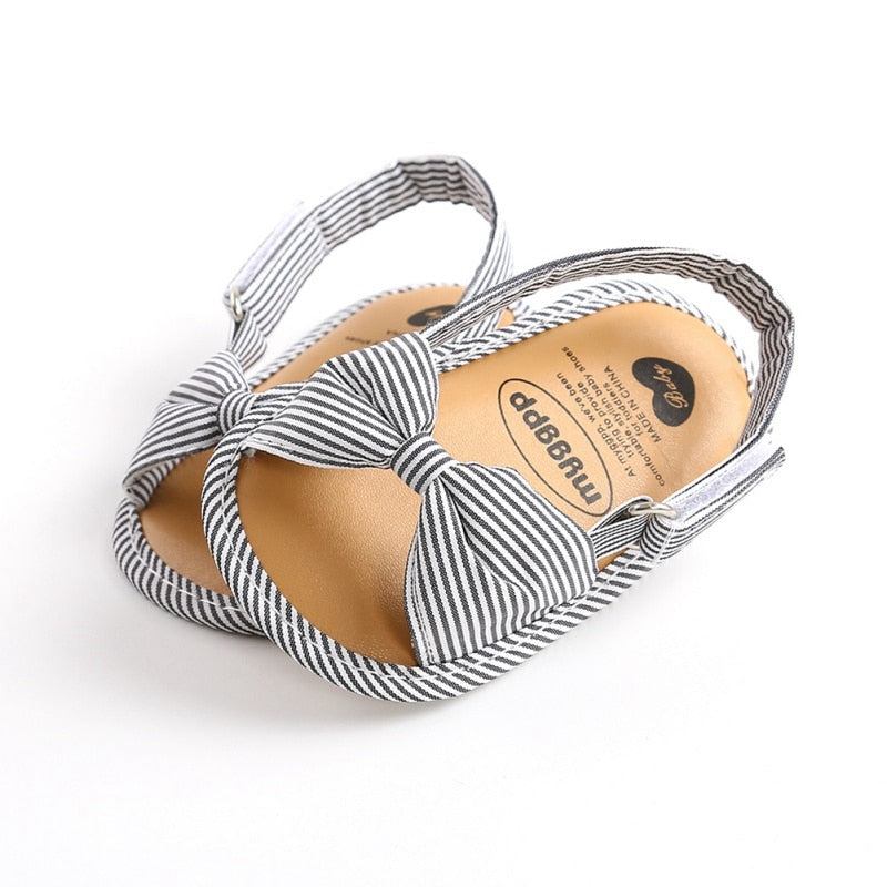 Newborn Toddler Baby Infant Shoes Cute Striped Kids Girl Summer Soft Sole Bow Sandal Shoes 0-18M