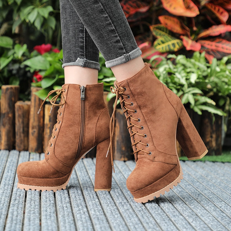 Perixir Boots-women Autumn Winter Footwear 2020 New Ankle Boots High Heels Faux Suede Platform Feminine Shoes Women's Booties