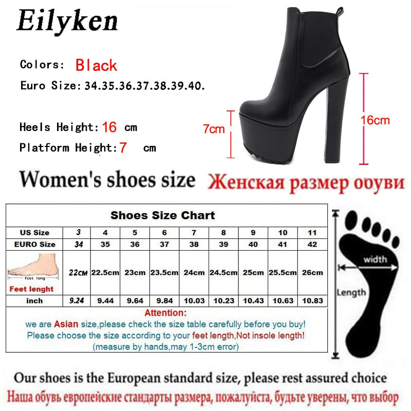 Eilyken 2023 New Winter Platform High Heels Women Ankle Boots Black PU Leather Round Toe Zipper Female Designer Shoes