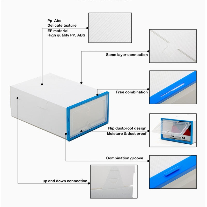 6 Packs Transparent Shoe Box Shoes Organizers Plastic Thickened Foldable Dustproof Storage Box Stackable Shoe Cabinet Sale