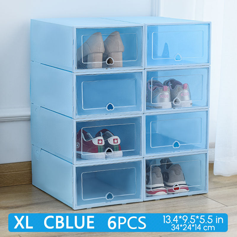 6 Packs Transparent Shoe Box Shoes Organizers Plastic Thickened Foldable Dustproof Storage Box Stackable Shoe Cabinet Sale